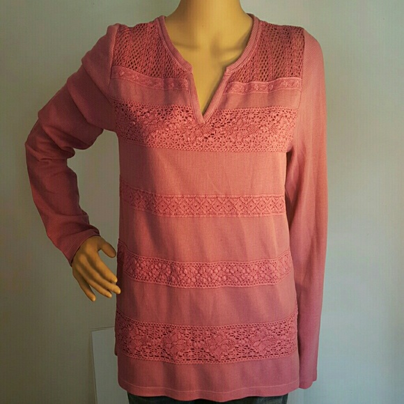 Nwt Lucky brand lace strip thermal pink size L - Picture 1 of 5